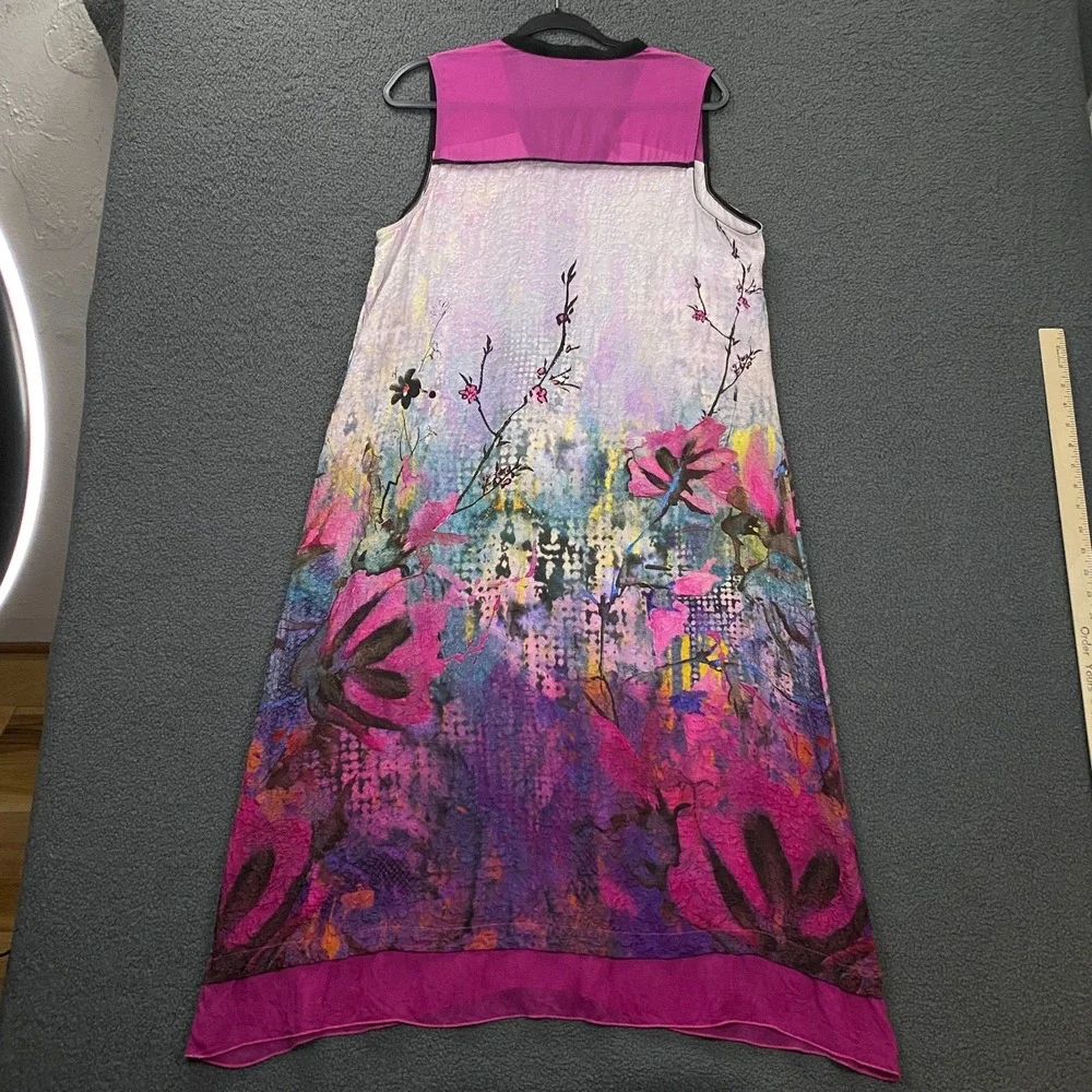 Citron Santa Monica Dress size Large 100% Silk Floral Sleeveless Asian Cherry
